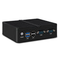 Industrial control quad-core microcomputer with compact fanless design measuring 13.6x12.7x4cm