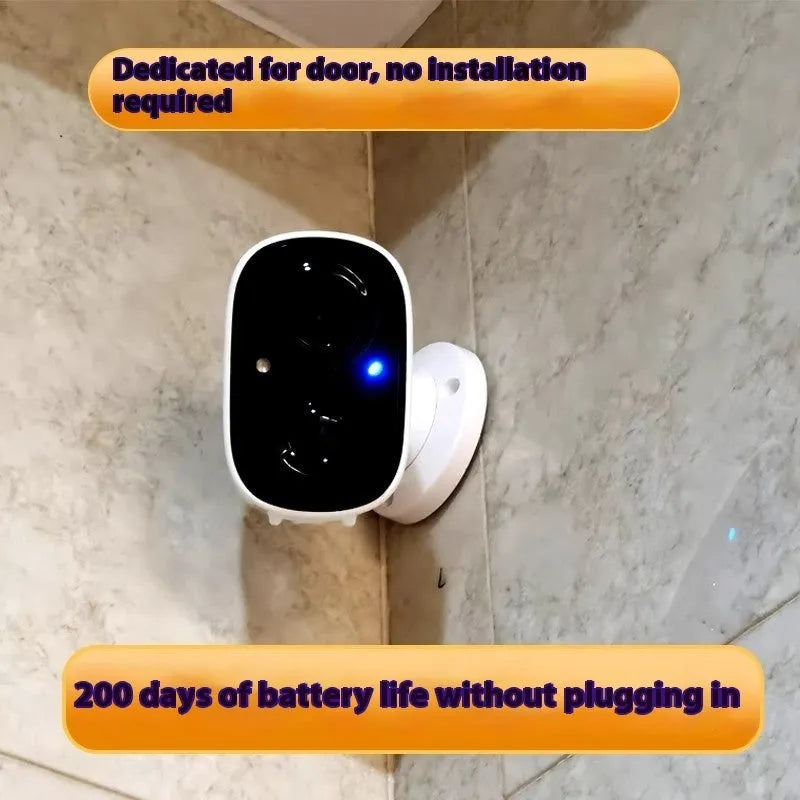 Battery surveillance camera with wireless WiFi, 4MP indoor, aviation plastic housing, self-contained bracket