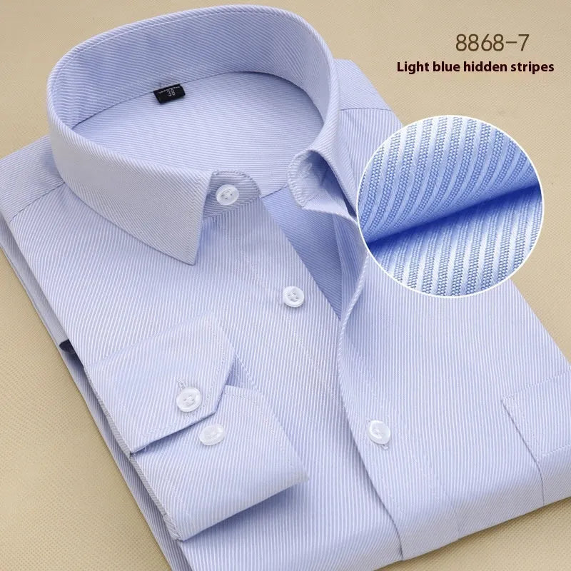 Men's black slim fit cotton business shirt with long sleeves for formal work wear.