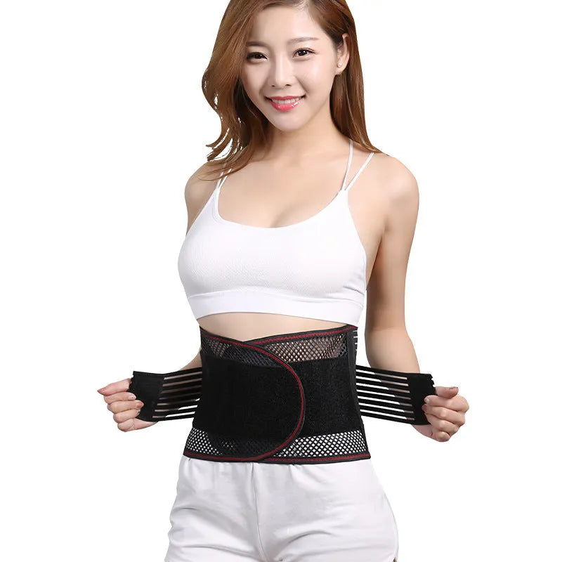 Black sports waist support lumbar brace with steel plate decompression system for adult fitness activities