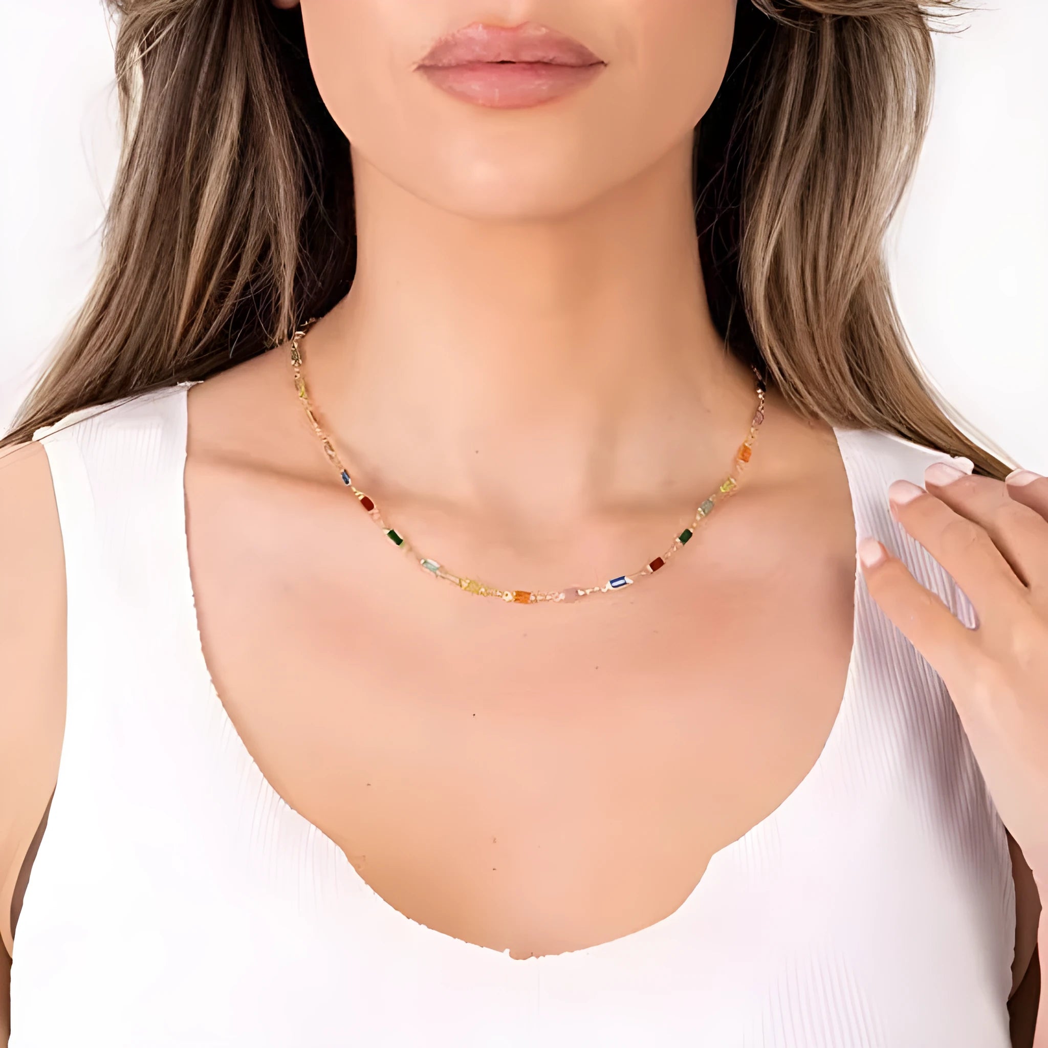 Geometric glass pendant necklace on adjustable alloy chain with electroplated finish