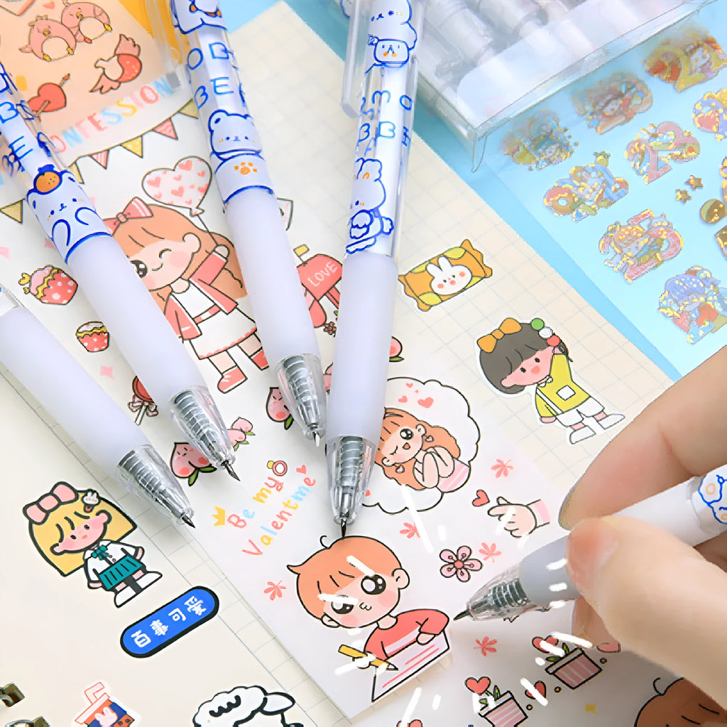 Six novelty press pen knives with bear and rabbit designs