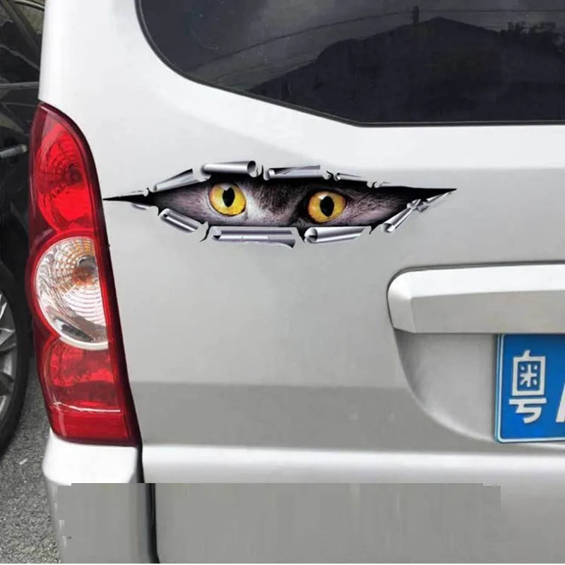 Tiger Eye and Eagle Eye 3D car bumper sticker on vehicle door