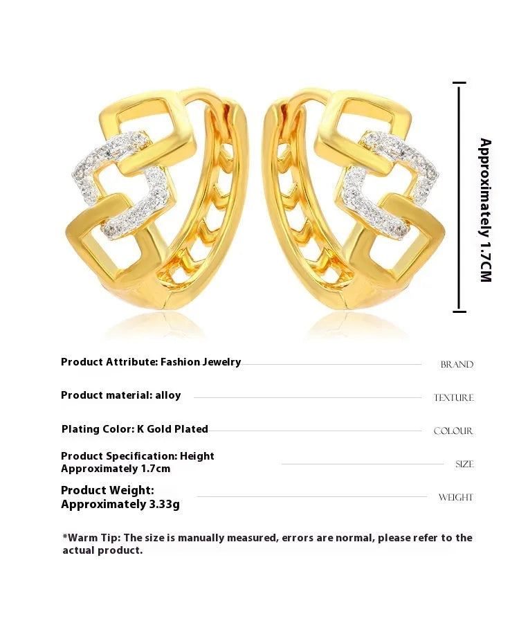 Geometric hollow out gold alloy earrings with clip-back fastening and colour separation detailing