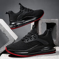 Men's low-top mesh running sneakers in black with rubber sole and lace-up closure