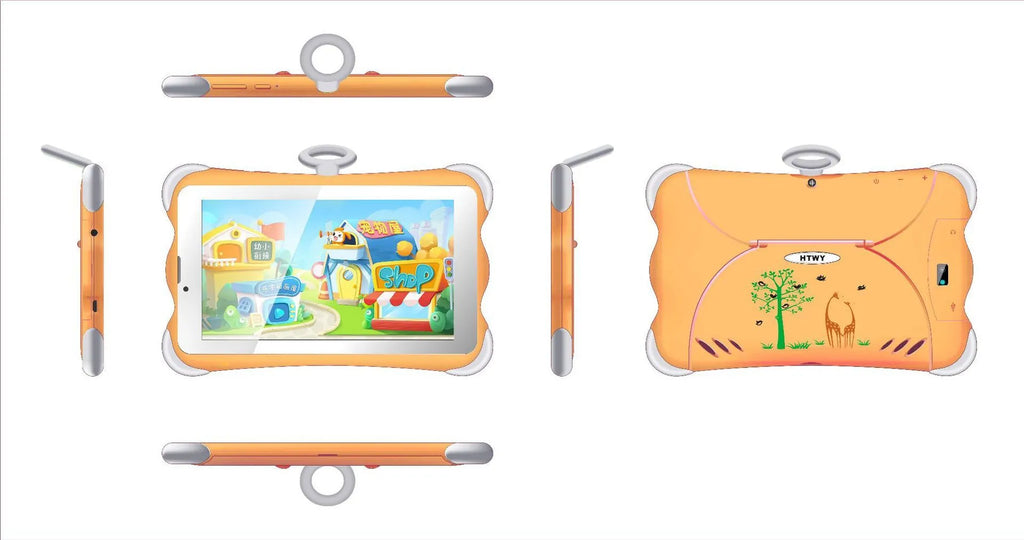 7-inch children's learning tablet with stand in cartoon orange colour