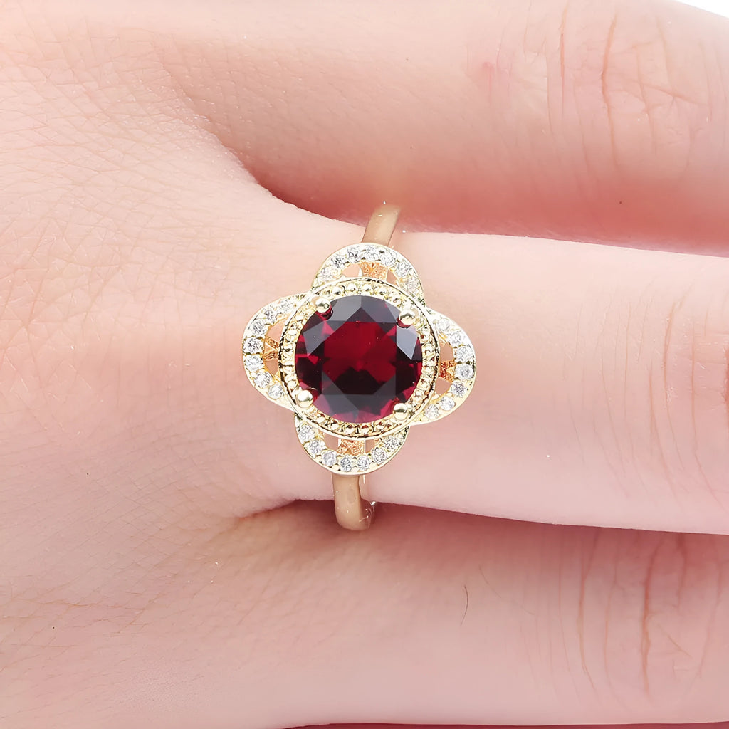 Copper ring with fruit-shaped zircon design in electroplated finish