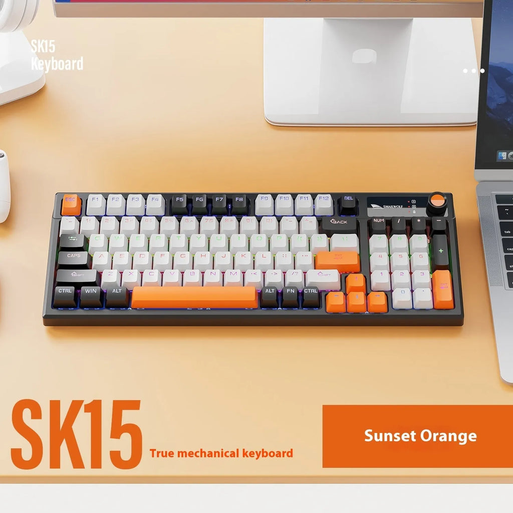SK15 wired mechanical keyboard with control knobs in Autumn Water Blue colour for laptop gaming