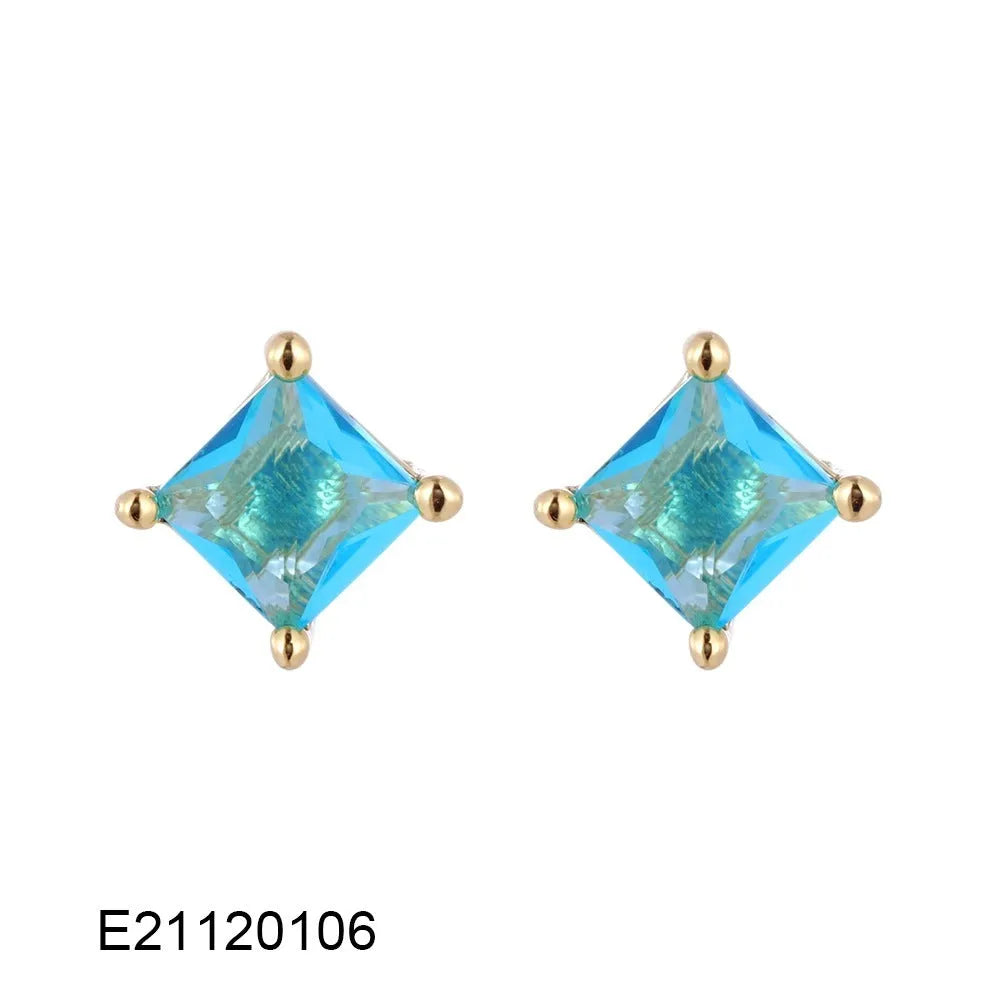 Drop-shaped candy-colour zircon earrings with pear-shaped design and brass gold-plating on copper construction