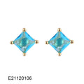 Drop-shaped candy-colour zircon earrings with pear-shaped design and brass gold-plating on copper construction