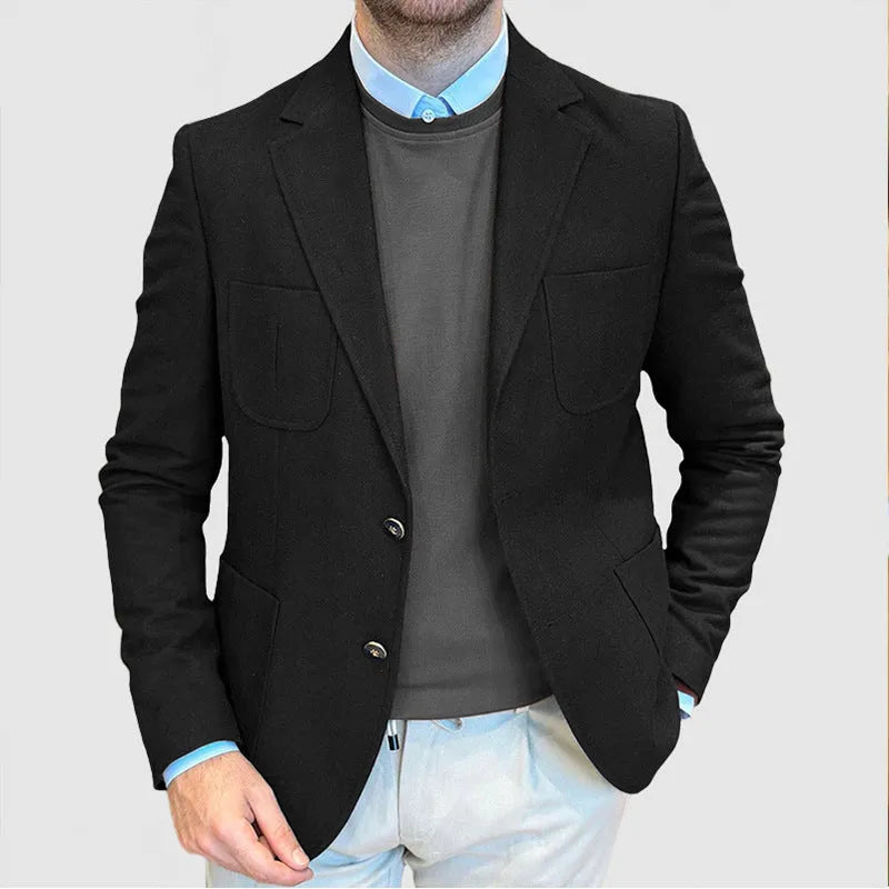 Men's cotton loose fit suit jacket in retro style solid colour