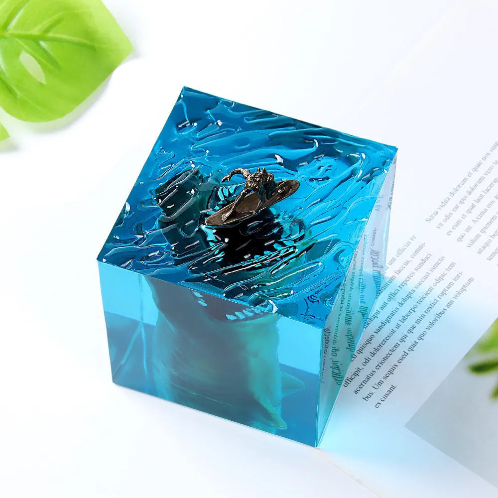 Ocean shark surfer micro landscape night light ornament made of epoxy resin and plastic, 5cm or 8cm size with lamp holder, modern simple style