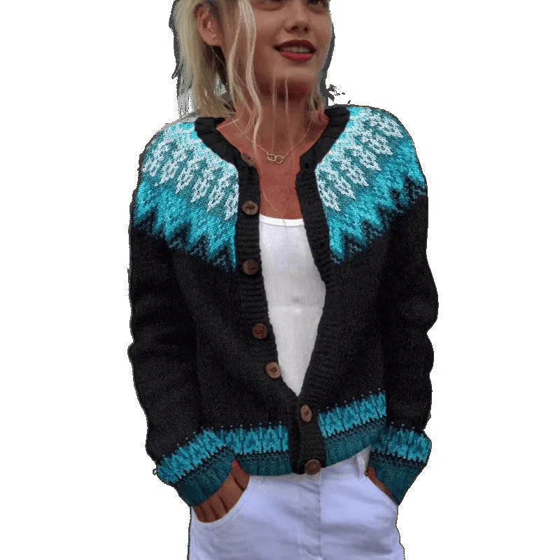 Digital printing cardigan knitted coat in yellow with 3D effect pattern, front view