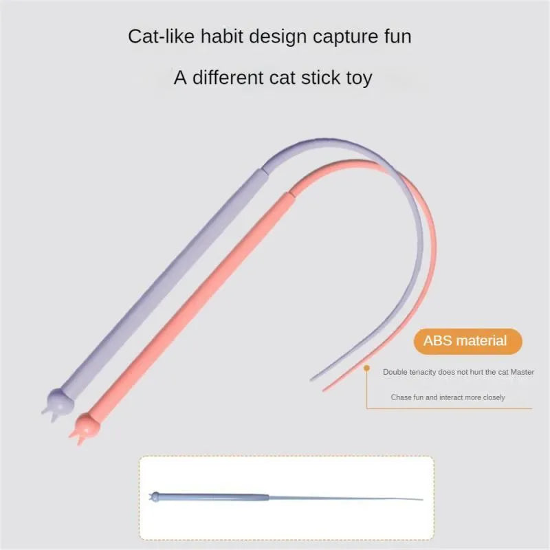 Blue silicone mouse tail cat toy stick measuring 80cm long with cat head design