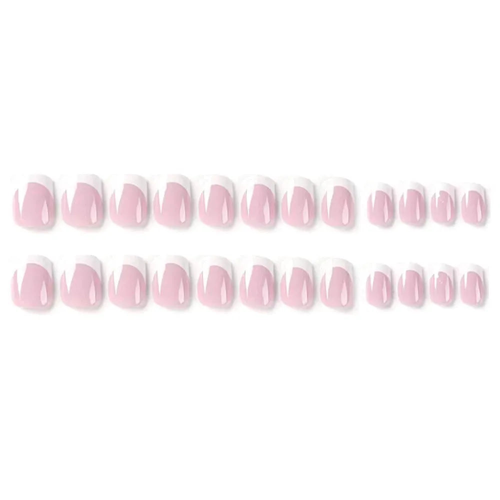 White plaid pattern artificial nail tips set with 24 pieces in an open box.