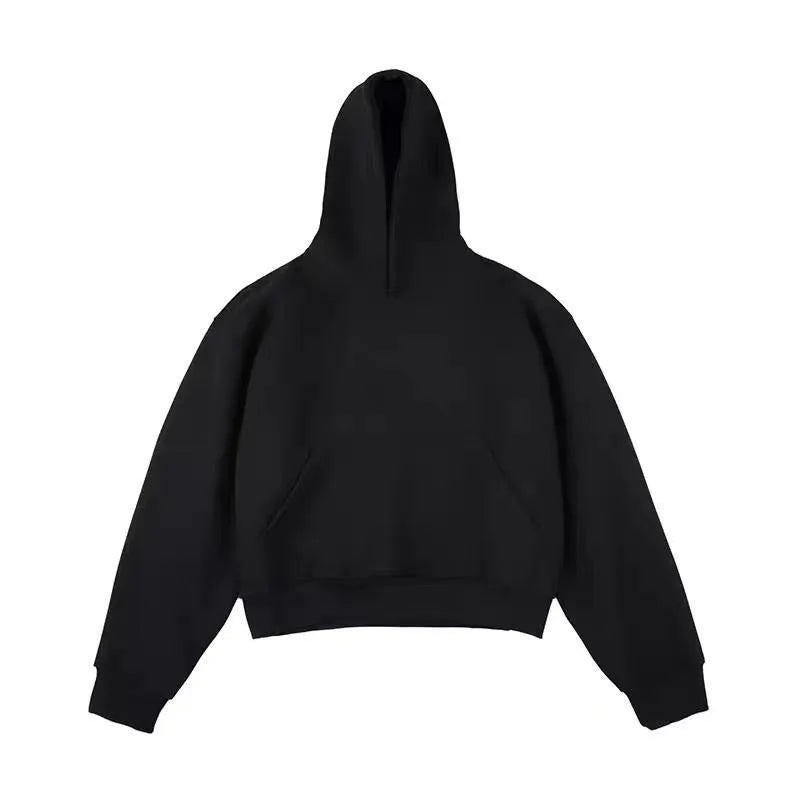 Short Chinese cotton silver fox velvet hooded sweater with removable hood in black, front view