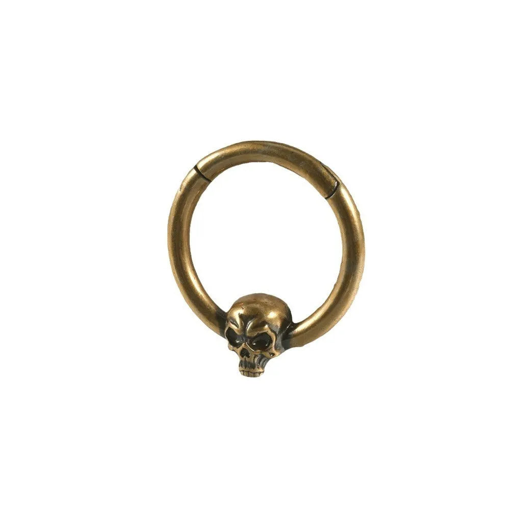 Copper punk-style earrings featuring a ghost head motif in antique silver or gold finish.