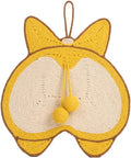 Yellow Corgi butt design sisal cat scratching pad with anti-slip base measuring 37 by 40 centimetres