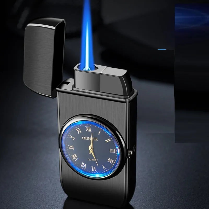 Multifunctional electronic watch lighter with LED flash in metal housing