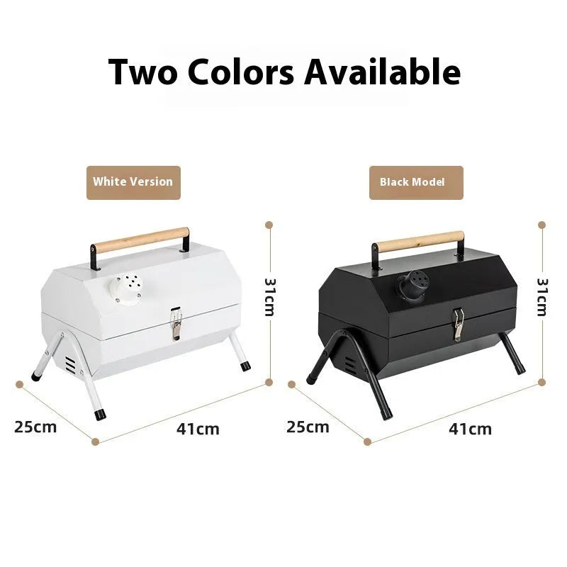 White portable charcoal barbecue grill oven with round chimney design for outdoor cooking