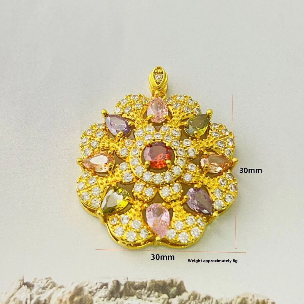Women's zircon floral pendant necklace with electroplated gold, champagne gold or platinum finish options