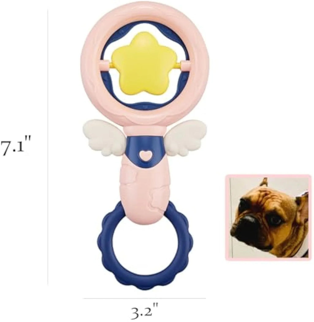 Pink interactive dog toy set for large breeds with squeaky and dental toys on a light background