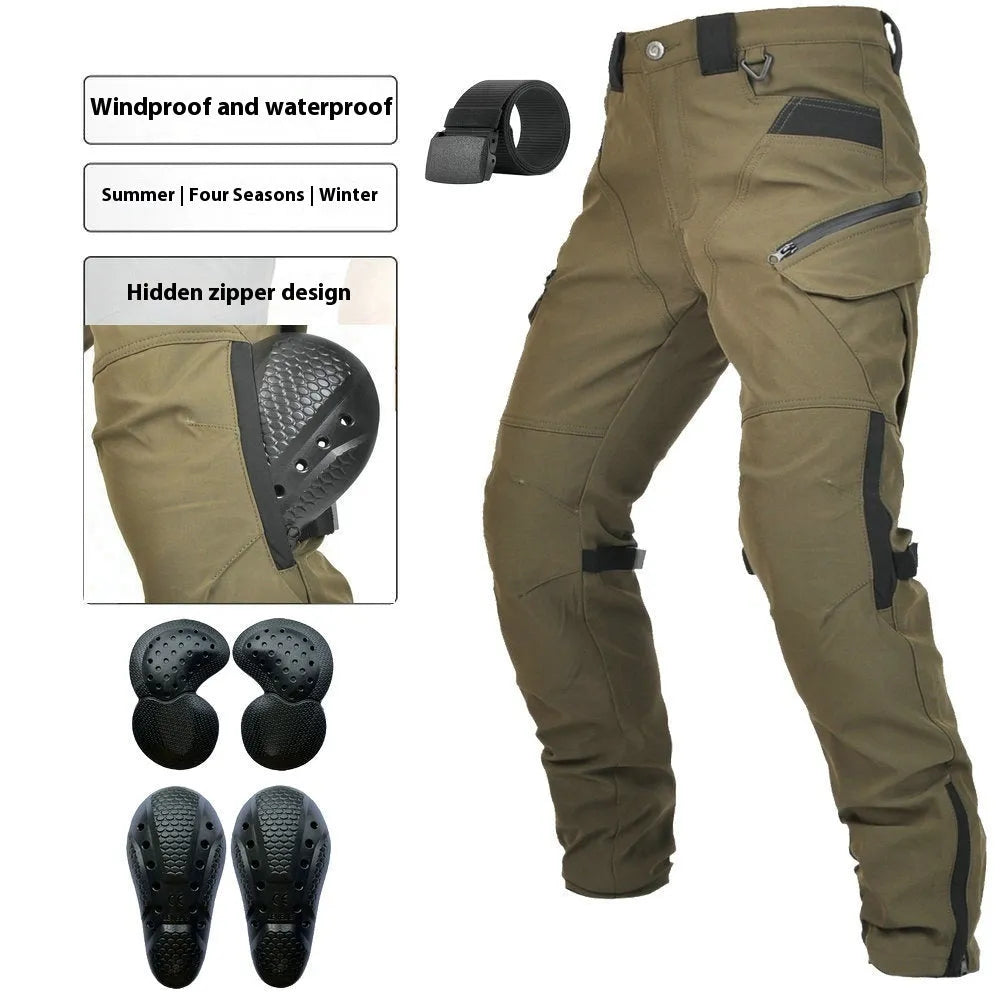 Motorcycle cycling pants in PK-16 green or black with waterproof windproof protection and drop-resistant safety features