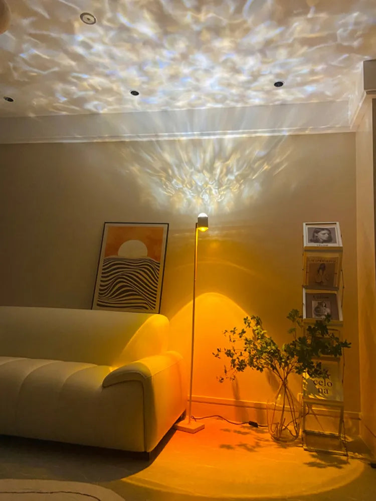 Sunset Red water wave pattern projection floor lamp with modern minimalist design