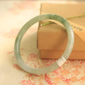 Handmade green jade waxy bracelet geometric unisex Chinese style 10mm thick 53-54mm inner diameter