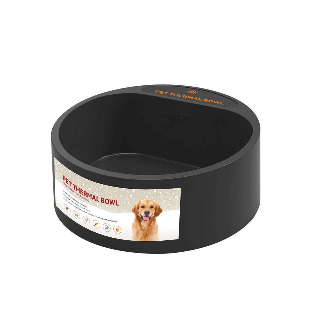 Black ABS pet heating bowl with constant temperature control for cats and dogs