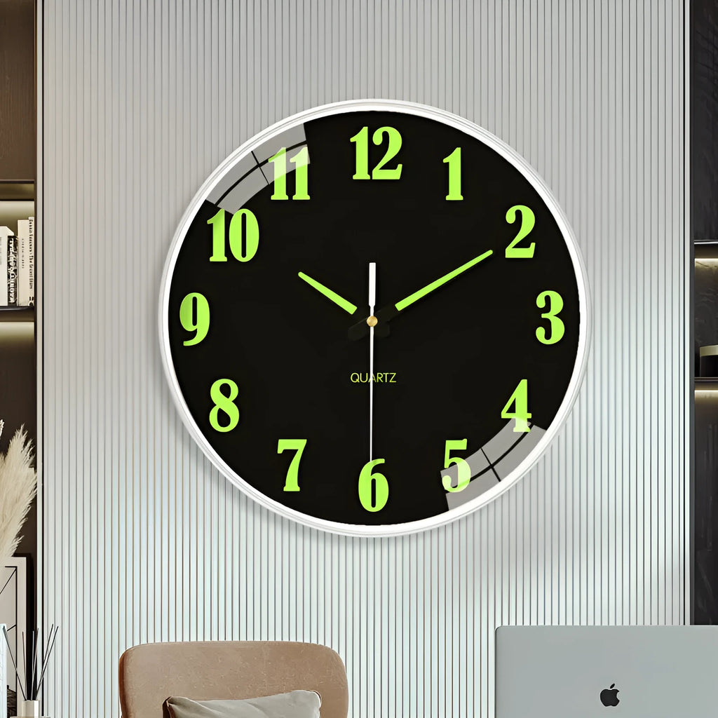 20cm diameter luminous wall clock with modern plastic shell on white wall