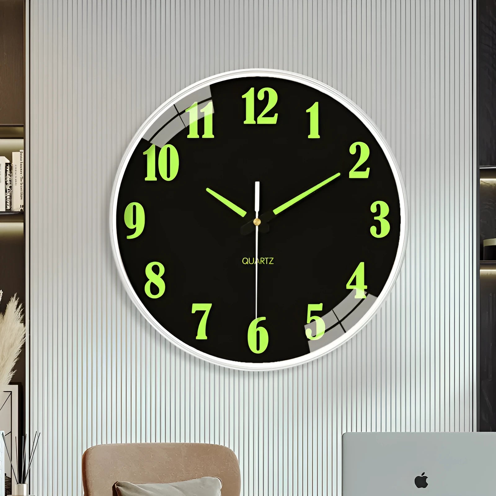 20cm diameter luminous wall clock with modern plastic shell on white wall
