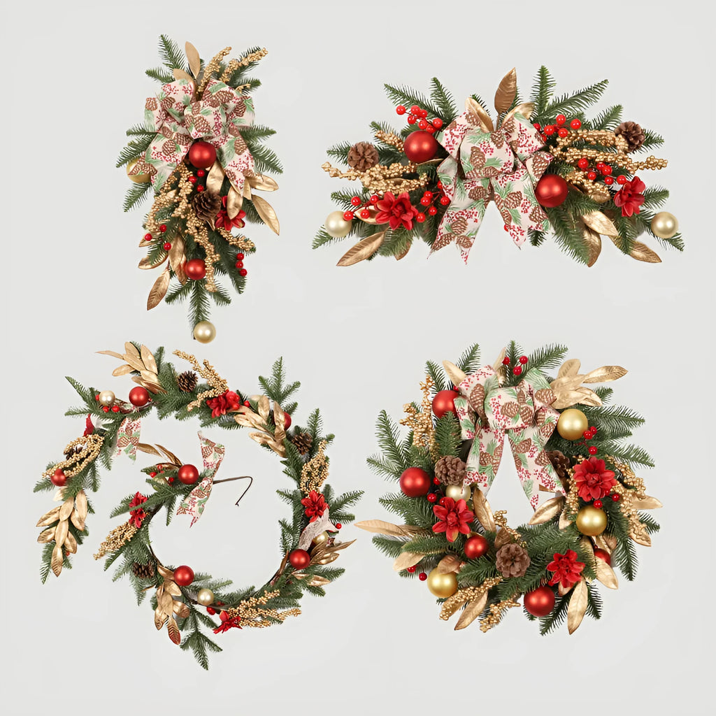 Christmas garland with upside-down plastic ornaments in American country style for wall hanging