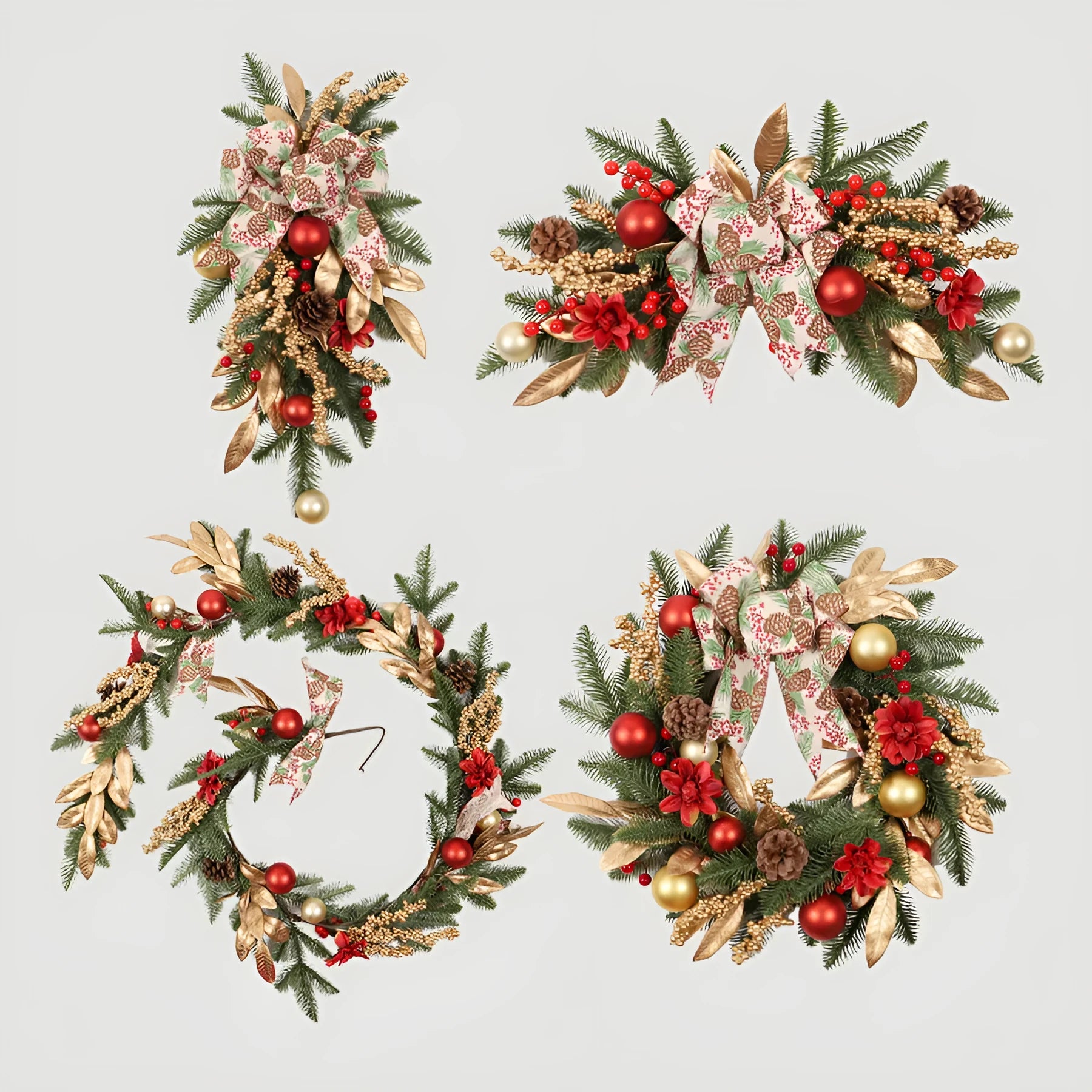 Christmas garland with upside-down plastic ornaments in American country style for wall hanging