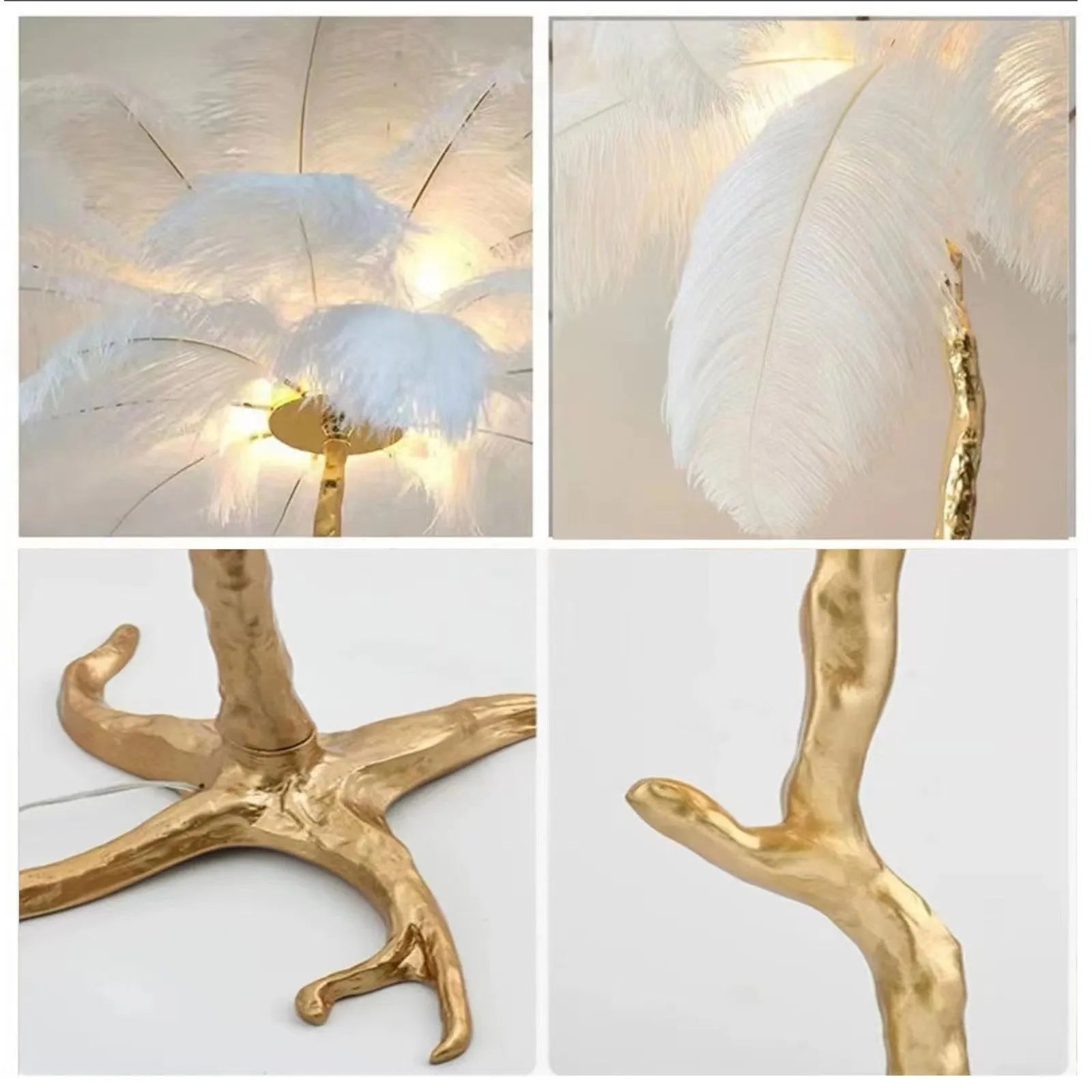 Decorative resin feather floor lamp with 32 feather details measuring 170cm tall