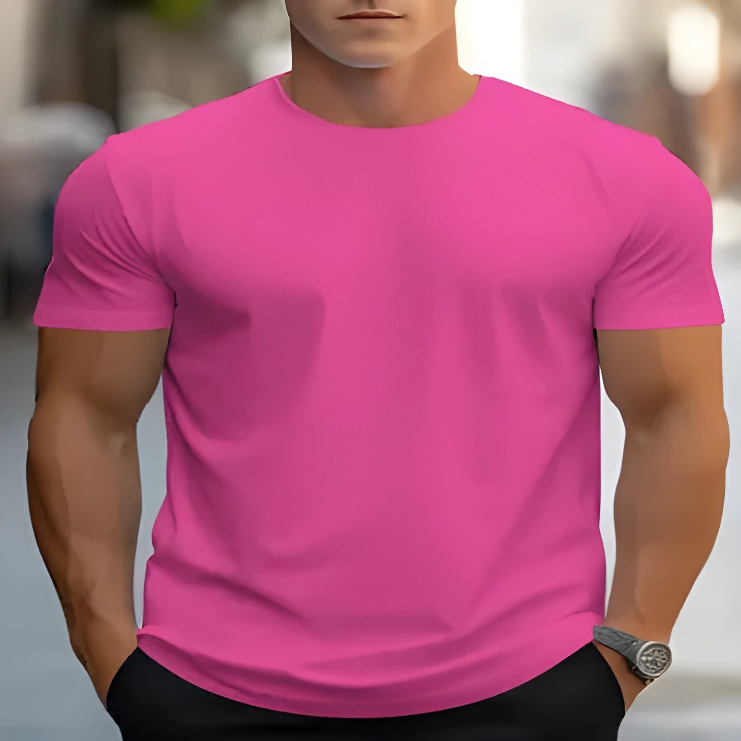 Men's loose fit printed t-shirt in bird eye cloth polyester with short sleeves and custom colour