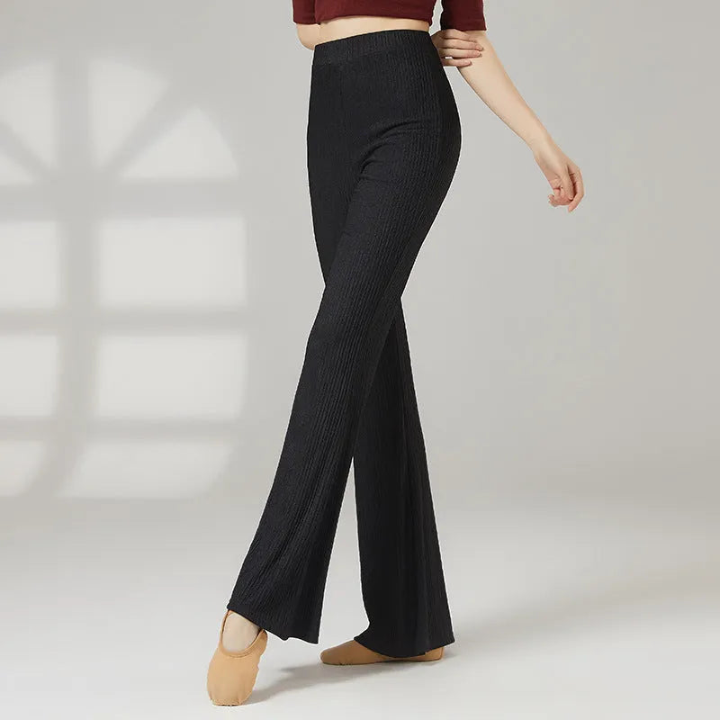 Women's solid colour polyester dance practice trousers for classical and sports dance.