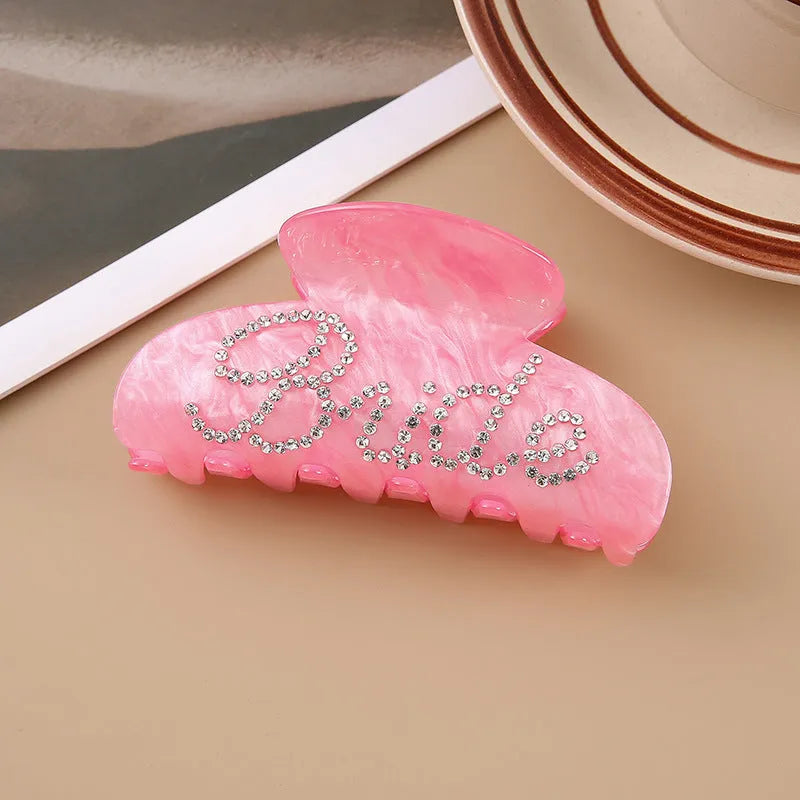 10cm pink and white acrylic hair clip with spot-drilled diamond pattern and shower shark clip