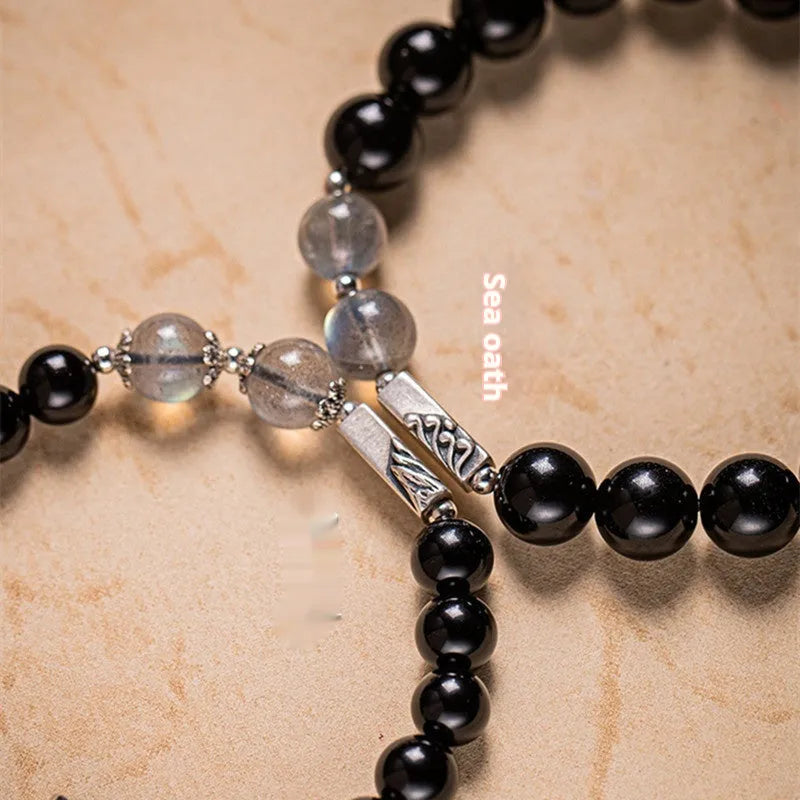 Obsidian Buddha beads couple bracelet DIY set showing 8mm and 10mm bead sizes