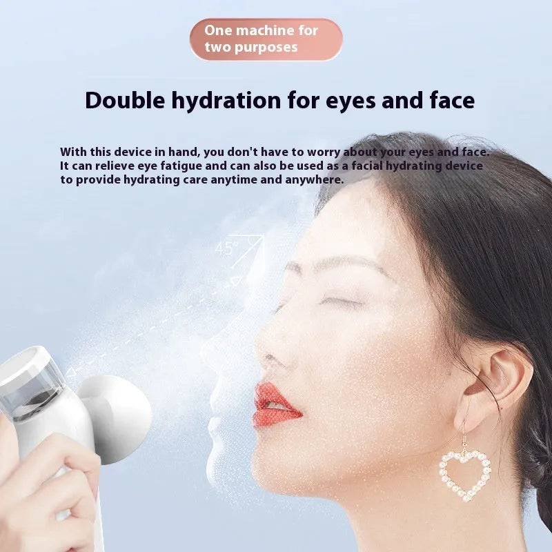 White portable eye care device with hot compress and atomisation functions on display