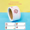 Roll of creative cartoon tape stickers showing dinosaur, astronaut, rabbit, and girl designs.