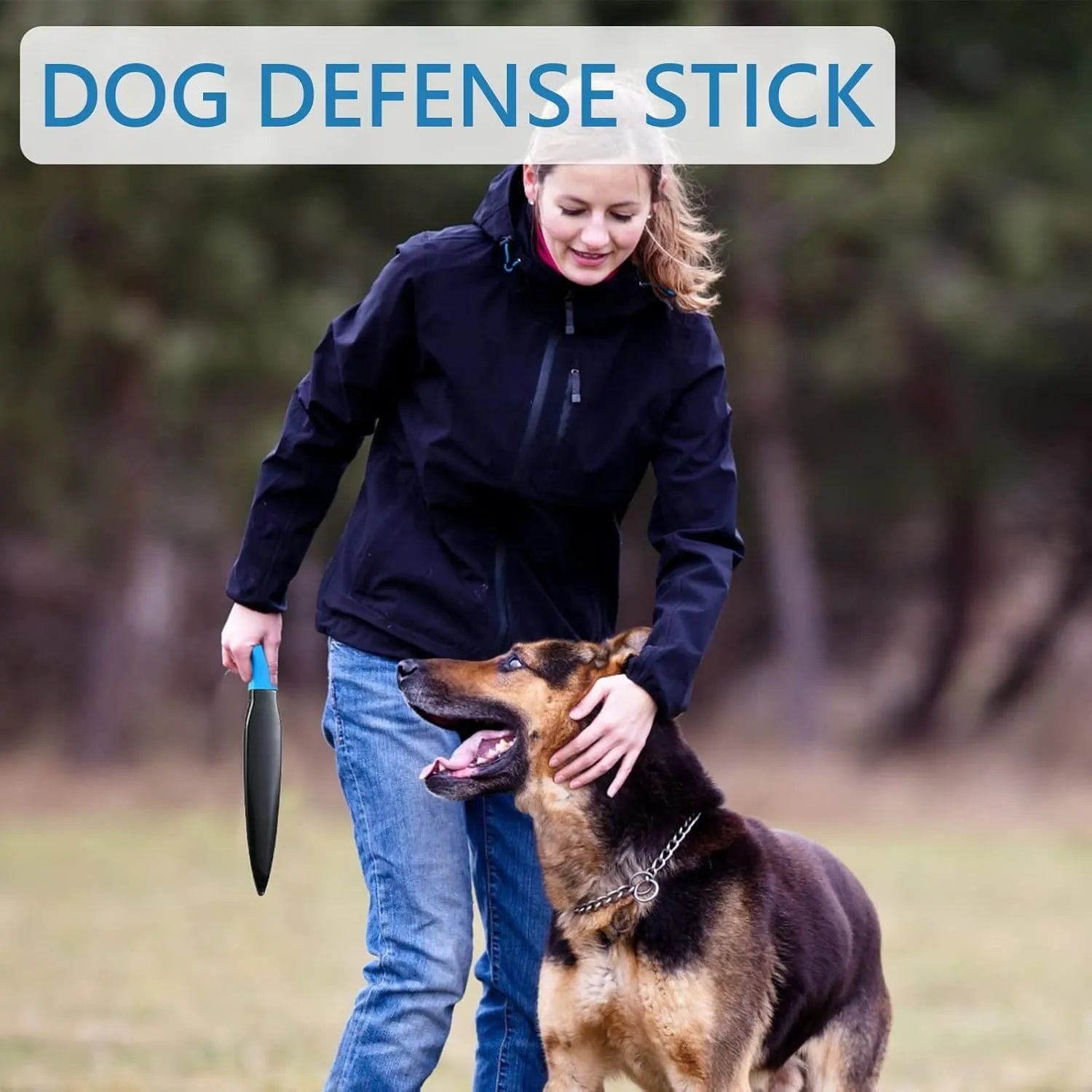 Blue handled nylon dog break stick for bite training, measuring 35 cm long.