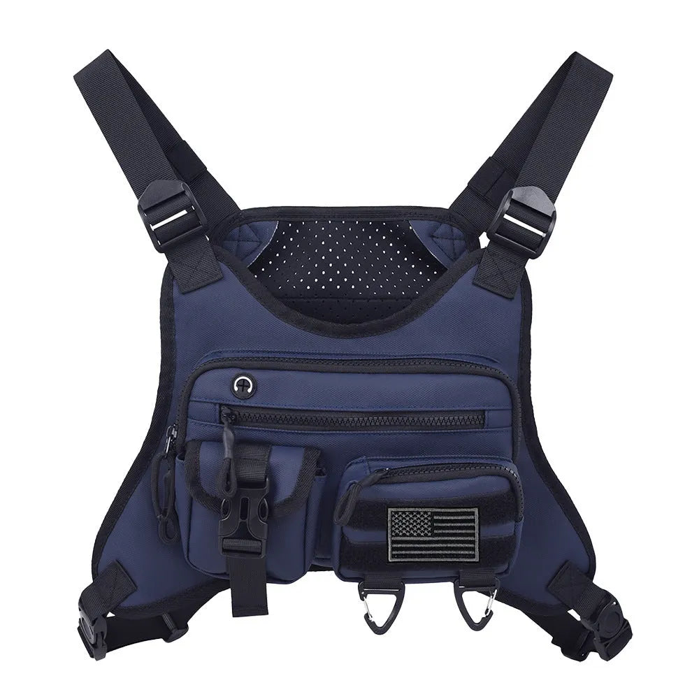 Outdoor sports chest bag breathable vest for men Oxford cloth black colour with sewing line details