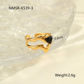 Women's geometric titanium steel ring with inlaid zircon stones showing adjustable open mouth design