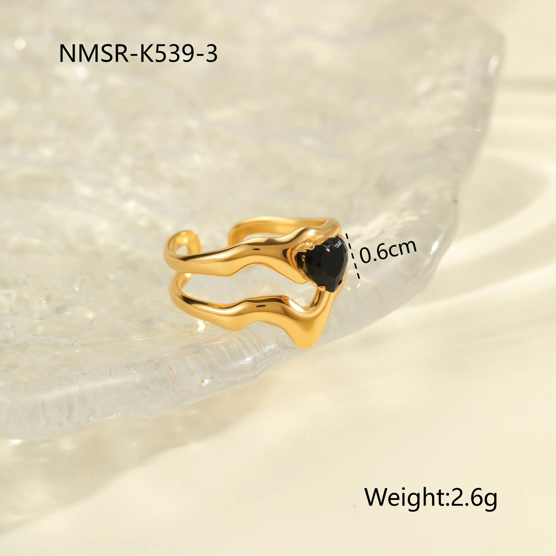 Women's geometric titanium steel ring with inlaid zircon stones showing adjustable open mouth design