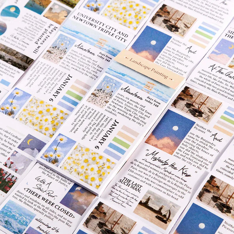 Landscape Painting Sticker Book showing 20 paper stickers in 60x120mm size with eight colour options A-H