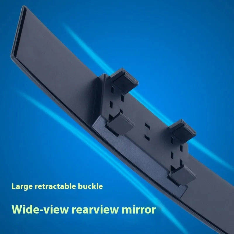 White wide-angle curved rearview mirror 300mm x 75mm with anti-glare surface and ABS frame for car surface mount