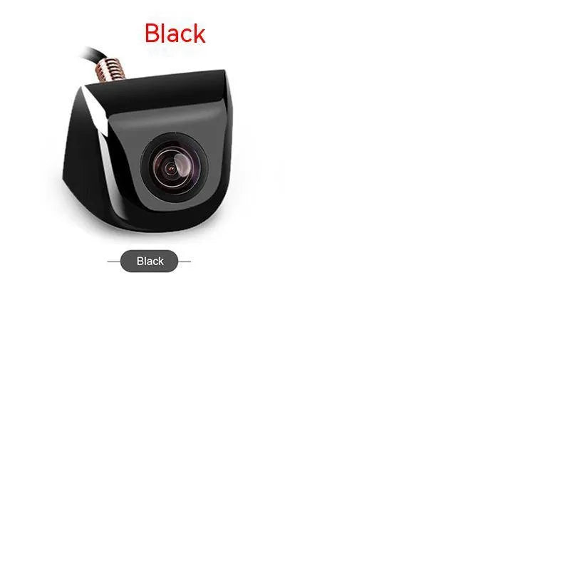 Black metal shell car rearview camera with integrated cable for reversing assistance.