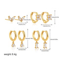 Copper electroplated geometric earrings four-piece set with star and quadrilateral shapes