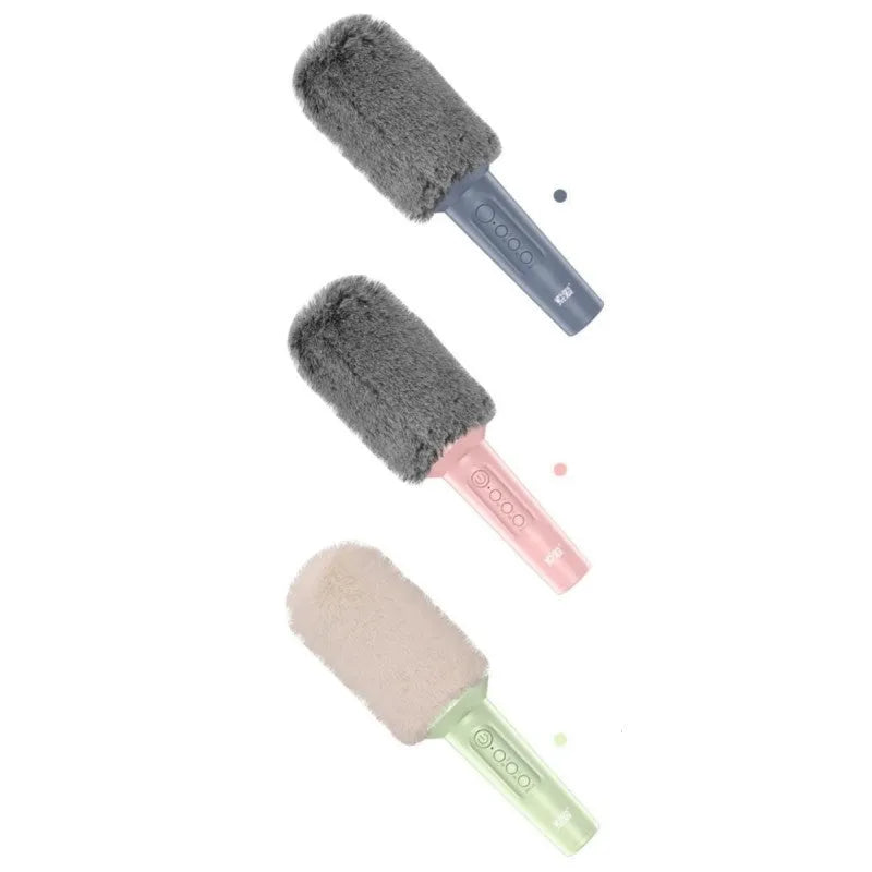 Wireless Bluetooth karaoke microphone in pink, blue, and green colour options.